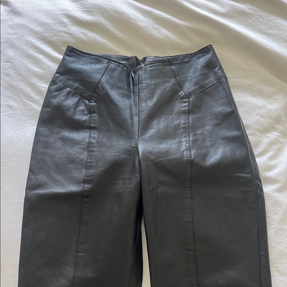 Vintage Diamond Leather Black Leather High-Waisted Pants
